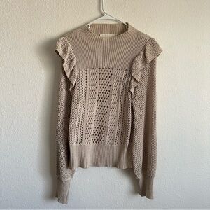 Women's Beige Knit Sweater with Ruffle Detail